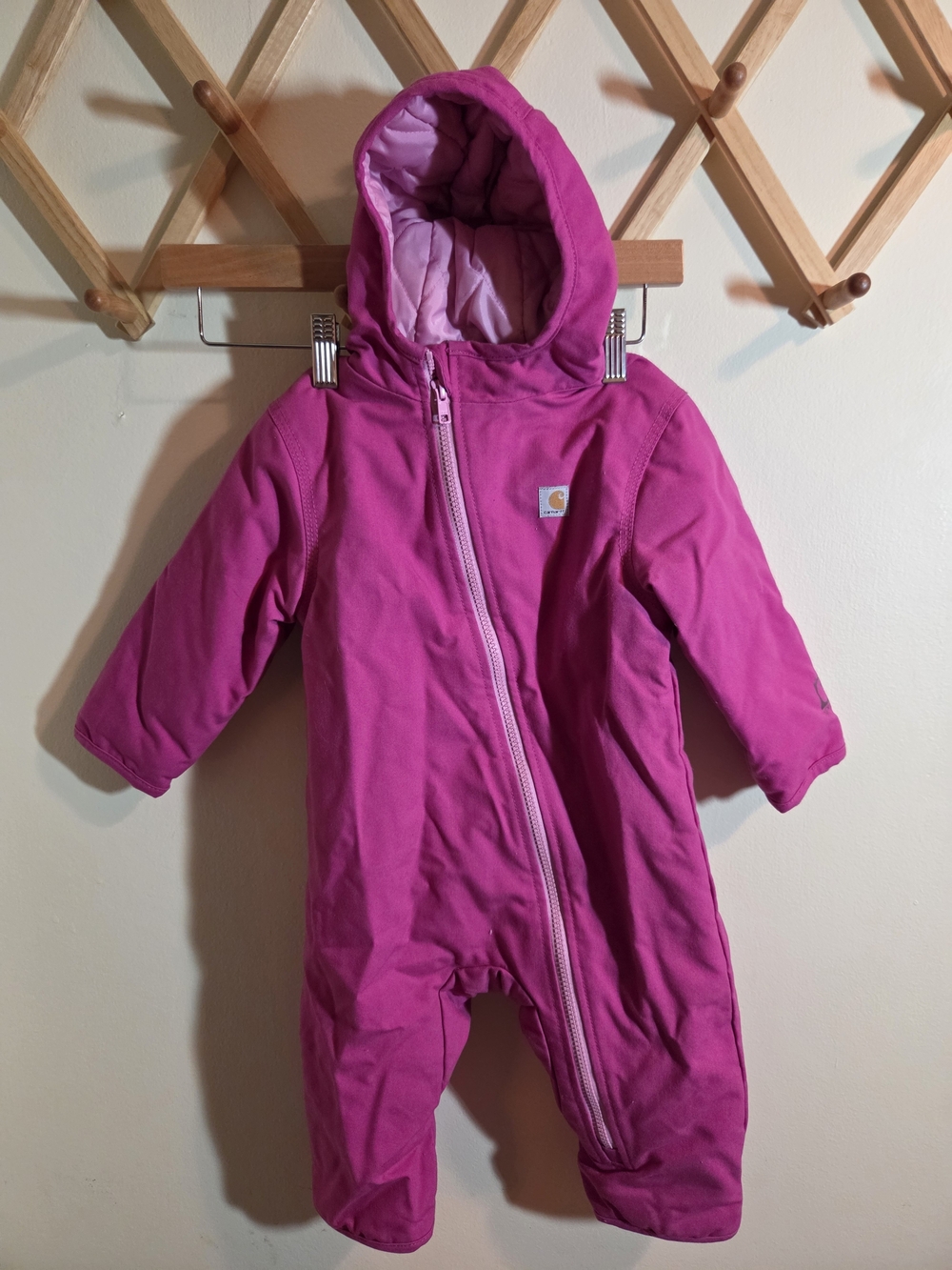 Carhartt Kids Fuchsia Hooded One-Piece Footie Snowsuit